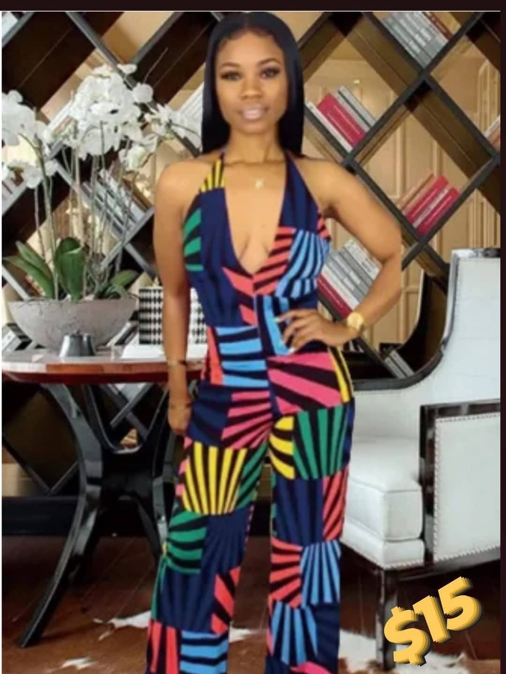 Colorblock Halter Wide-Leg Jumpsuit - Multicolor